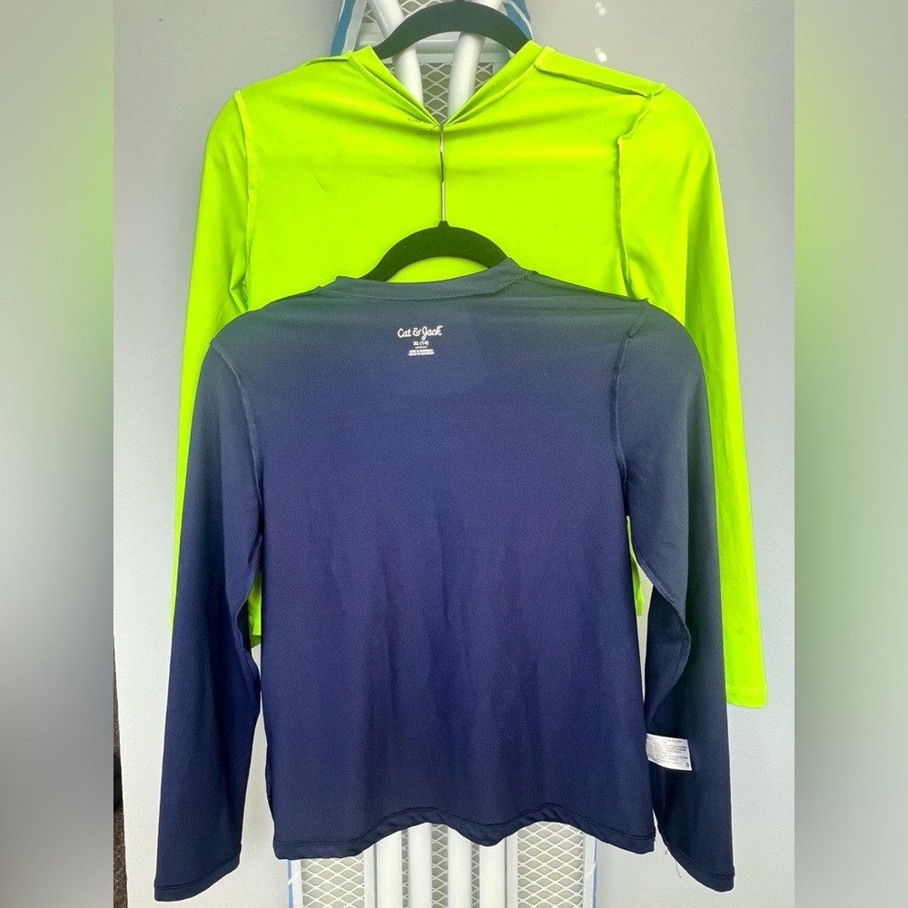 2 Cat & Jack Long Sleeve Swim Shirts – Size XL (14) – Navy & Neon Green